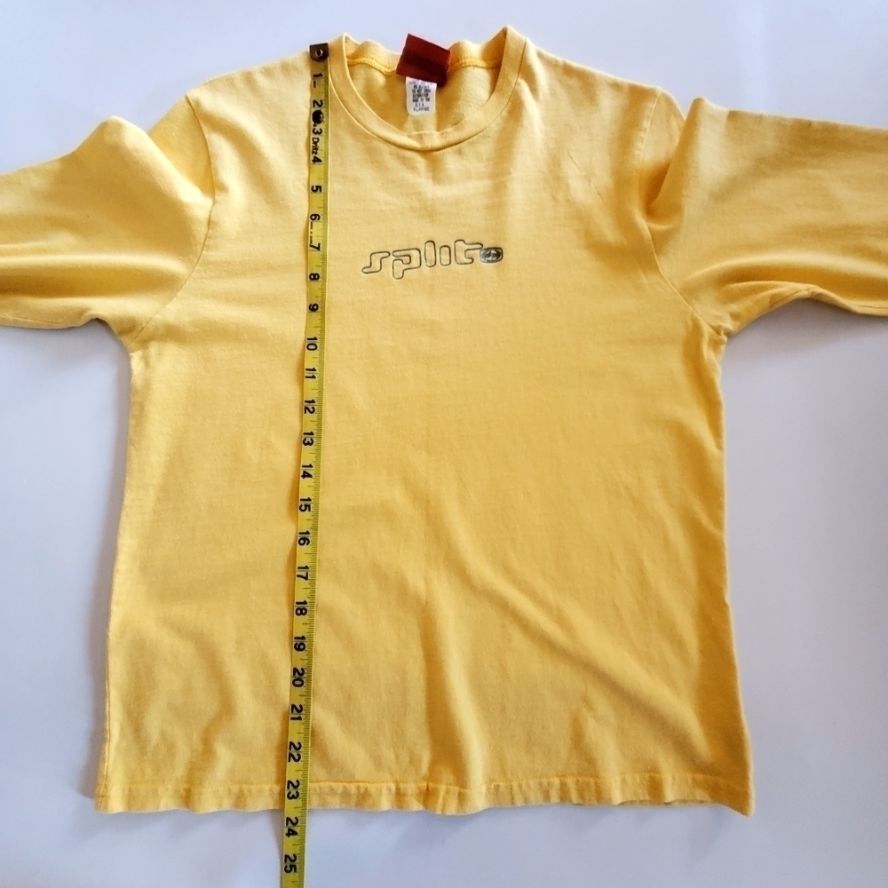 7006 * Split Girl Long Sleeve Tee Yellow Size XL Made in USA Vintage - Picture 8 of 9